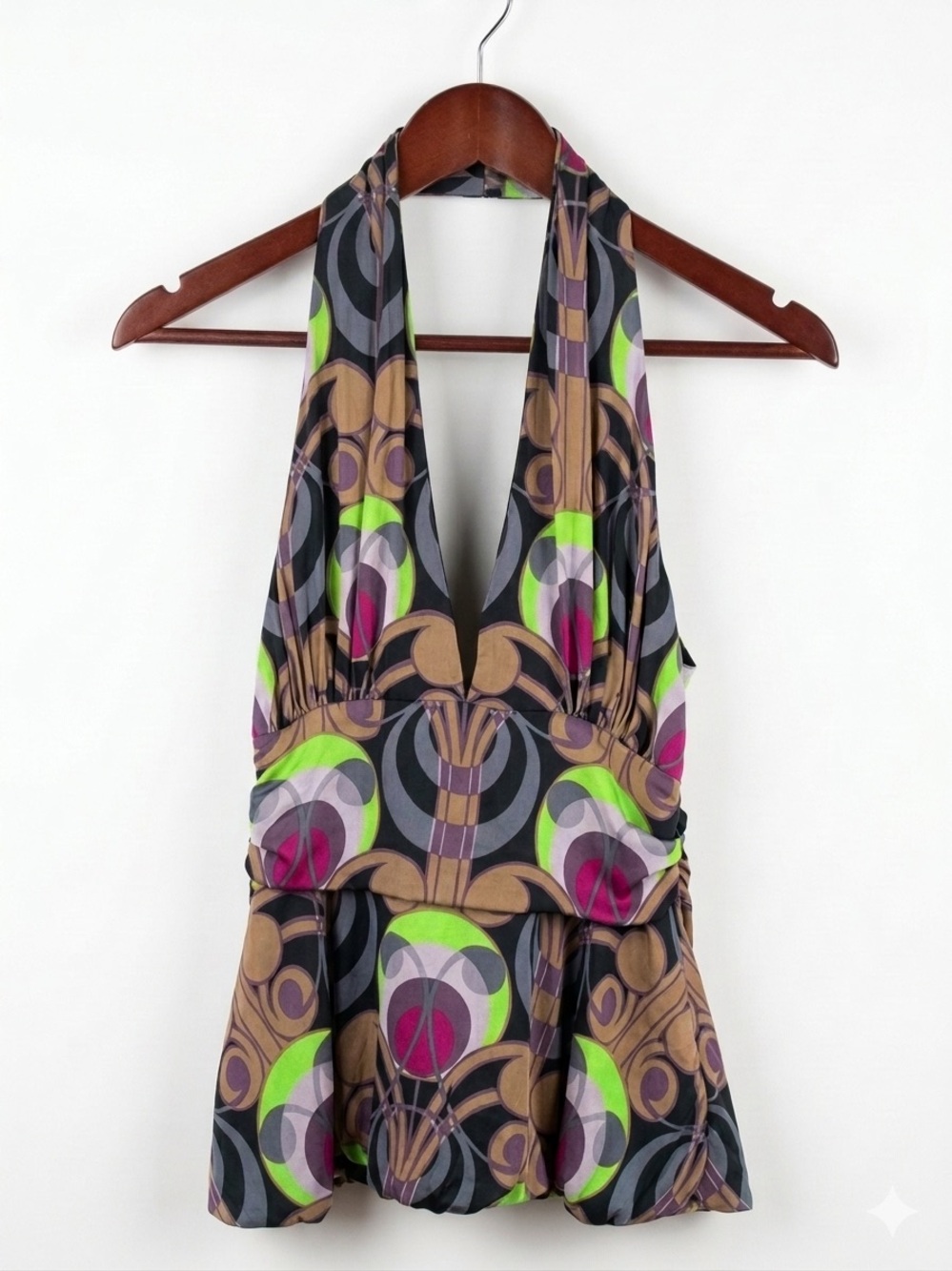 Nicole Miller Halter Silk Top with Retro Print
